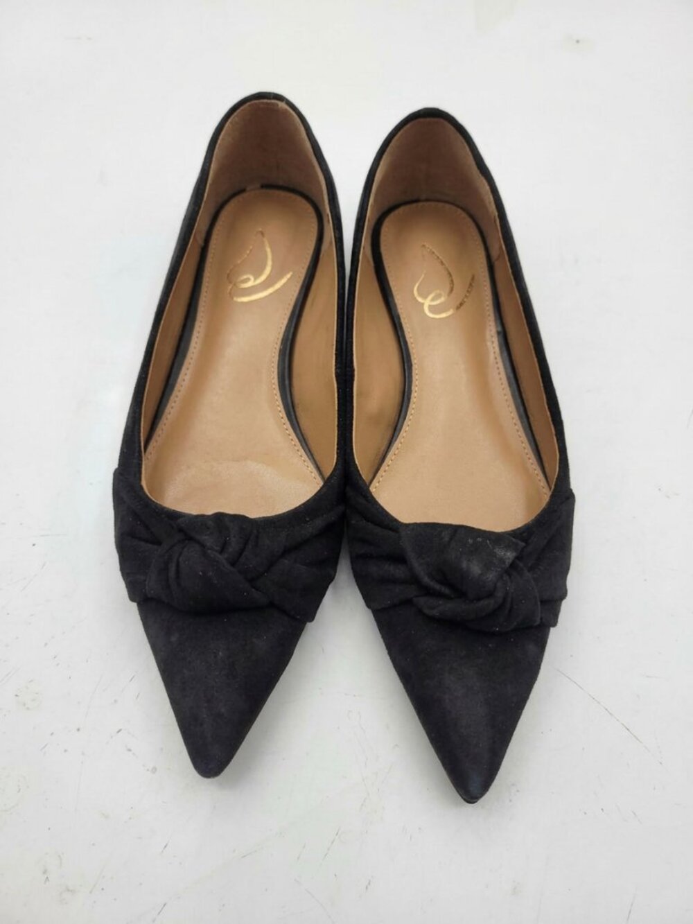Sam Edelman Suede Black Suede Pointy Toe Flats with Bow Detail Size 6